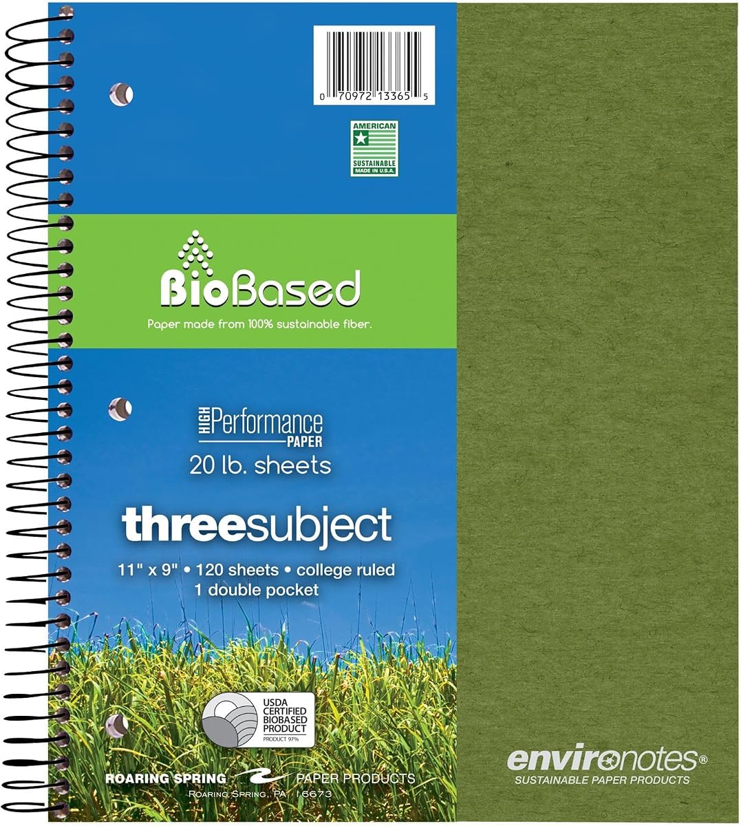 Environotes 3-Subject Recycled Spiral Notebook