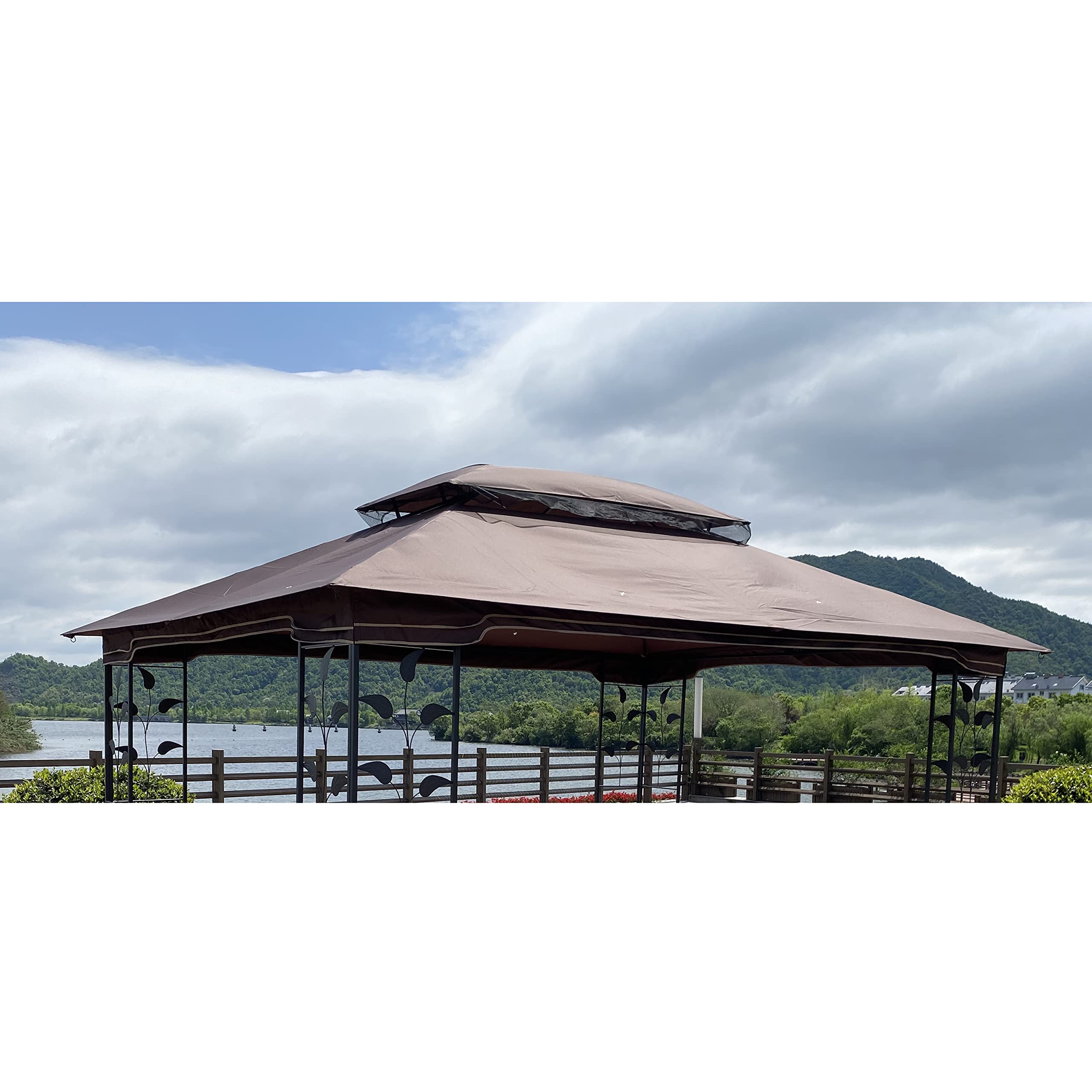 Photo 1 of 13x10 Ft Patio Double Roof Gazebo Replacement Canopy Top Fabric,Brown Brown 13x10 Ft