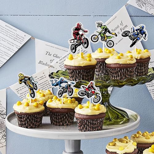 Miniatura 4 de MEFENG 18 adornos para cupcakes de motocross, decoraciones extremas para cupcakes de motocross, púas de pastel de feliz cumpleaños para amantes de