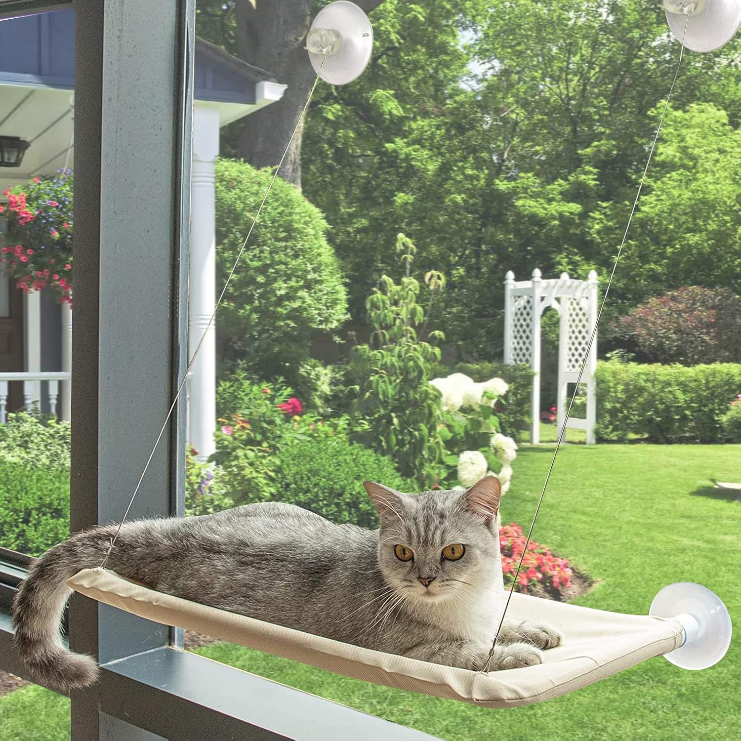 Cat Window Perch,Cat Hammocks for Window Seat Suction Cups Space Saving Cat Bed Cat Hammock Window Seat，Providing All Around 360°…
