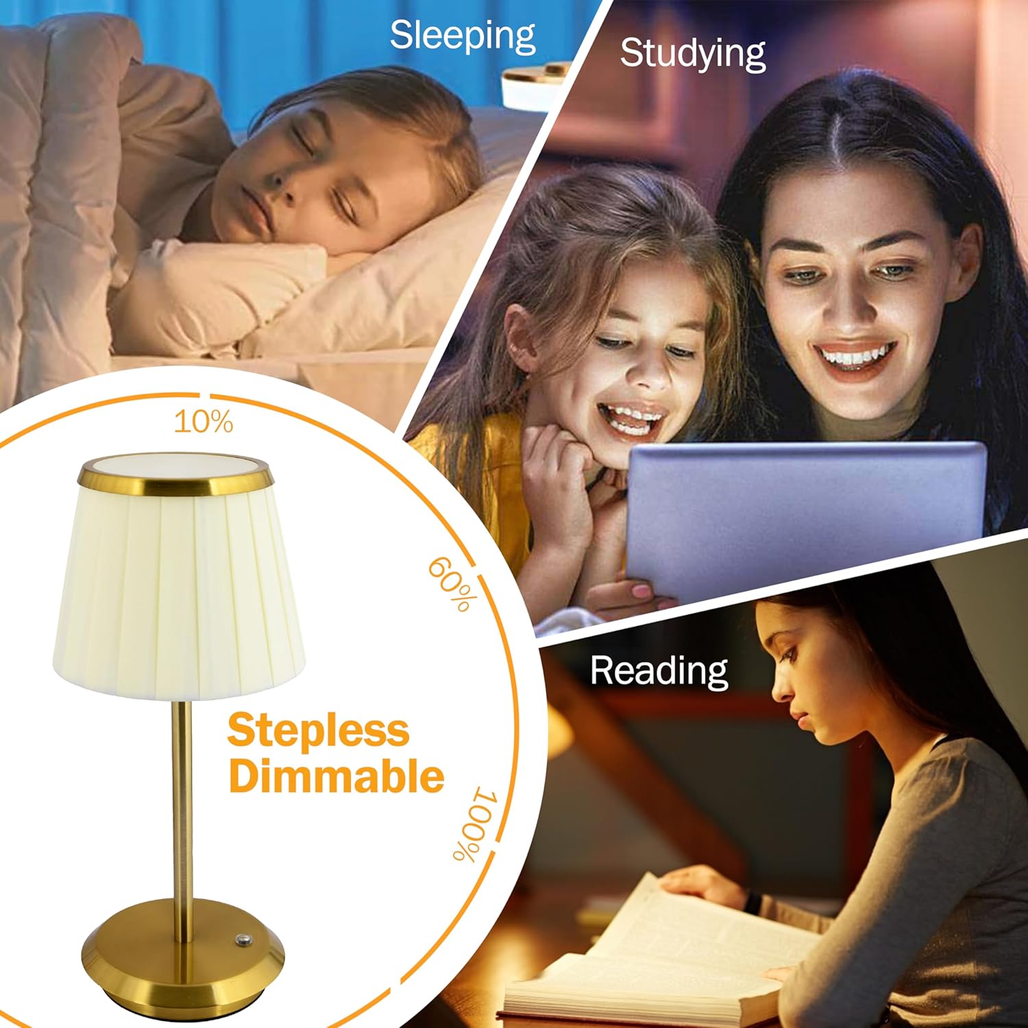 SOL HOME AND GARDEN Table Lamp for Bedroom - Bedside Lamp - USB Touch Switch Lamp for Bedroom, Living Room, Office, Bars,Wedding Nightstand LED Lamp (Bronze)