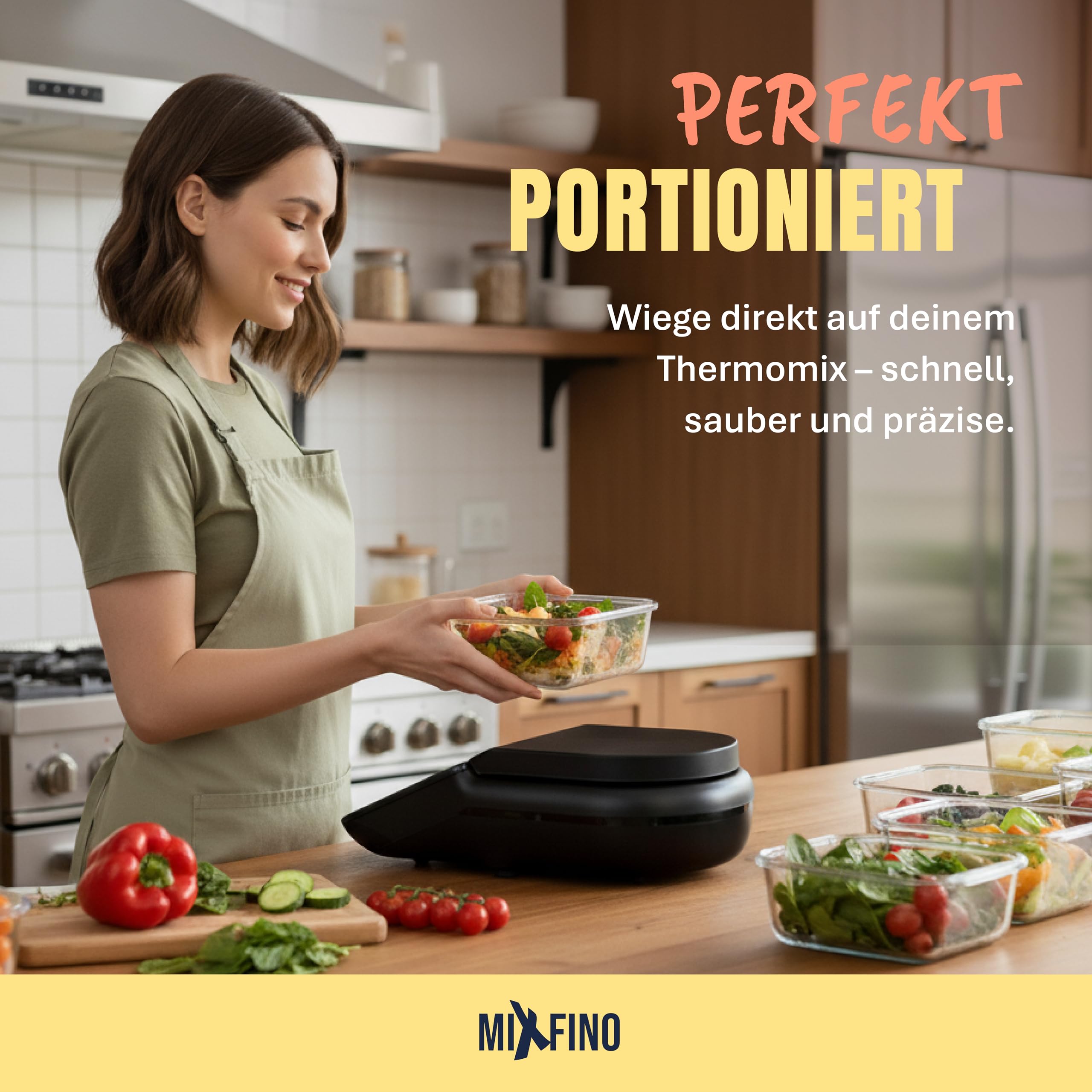 MixFino Podstawka Ważąca do Thermomix TM7 – Ważenie bez Dzbana | TM7 staje się wagą platformową z dokładnością do grama · chroni sprzęgło silnika · duża sztywna płyta z ABS · Made in Germany