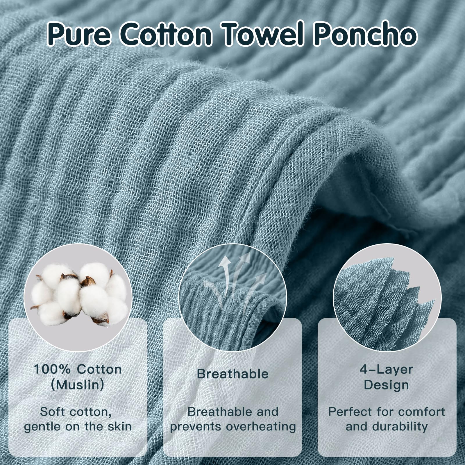 Asciugamano per Bambini, Poncho da Bagno per Neonato Bambino con Cappuccio in 100% Cotone Mussole, Teli Mare Ultra Morbido e Assorbente Accappatoio e Asciugamano Poncho Ragazze Ragazzi 0-6 Anni