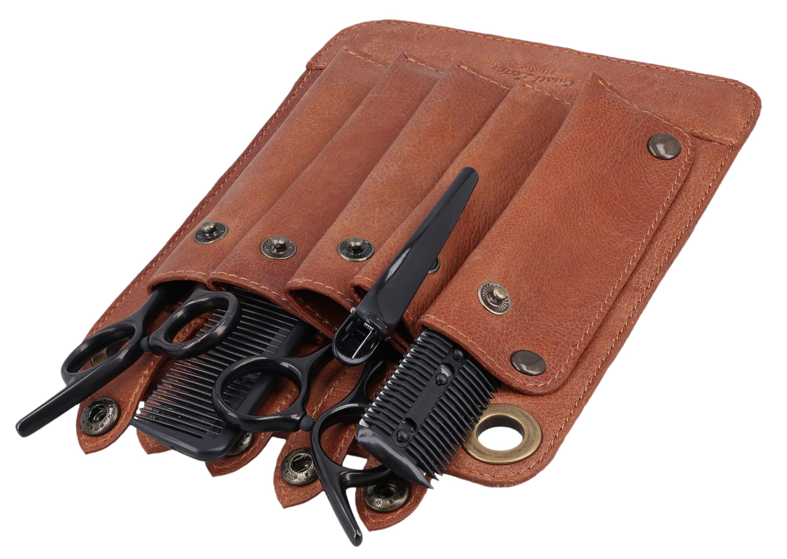 Gusti Pino - Bolso bandolera de piel para peluquería y herramientas, color marrón