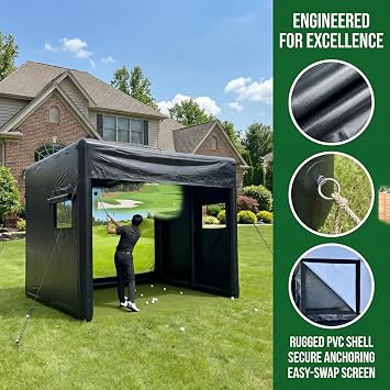 Portable Inflatable Golf Simulator - Customizable Logo, 10x13x10FT PVC Inflatable Golf Enclosure with White Projection Screen,Indoor/Outdoor Golf Simulator Tent