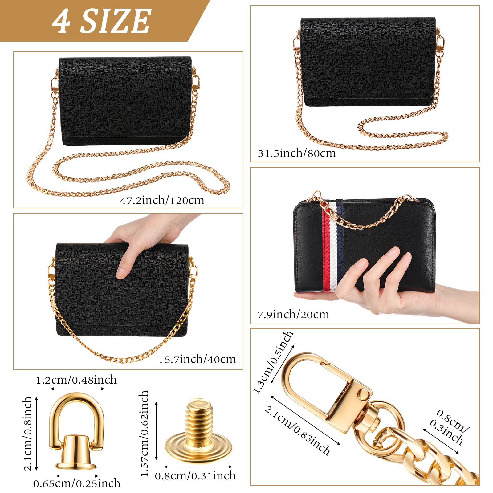 Amazon.com: 4 Pcs Flat Chain Strap Multi Size Purse Chain Strap