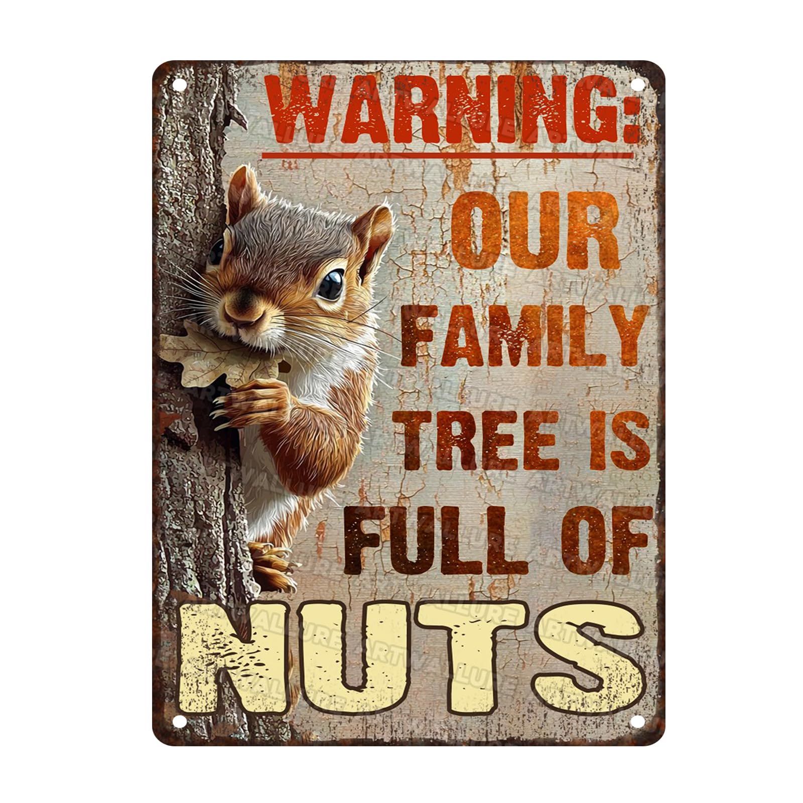 Squirrel Vintage Sign Cute Warning Our Family is Full of Nuts Metal Sign Fall Harvest Nut House Decor Funny Yard Decor 12x16inch