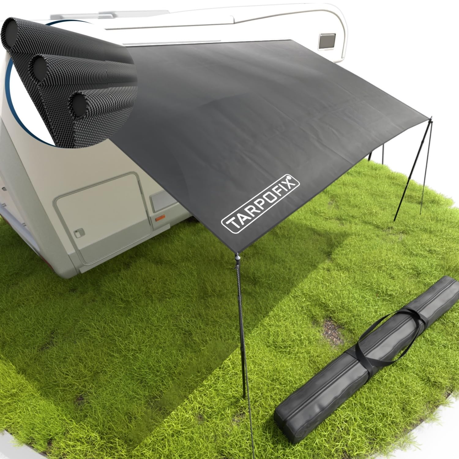 Tarpofix® Toldo para Caravana 3 x 2,4 m | Impermeable PU6000mm con Multi Keder | Protección Solar UV 60+ | Aluminio Resistente | Montaje sin Herramientas | Toldo Camper Avancé Autocaravana