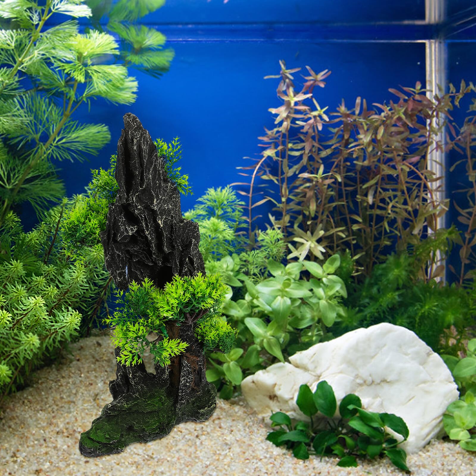 Decorazione per Acquario con Grande Rocce in Resina Ornamento Paesaggio Montano per Acquari d Acqua e Salata Nascondiglio Stabile per Pesci Resistente e Antiribaltamento