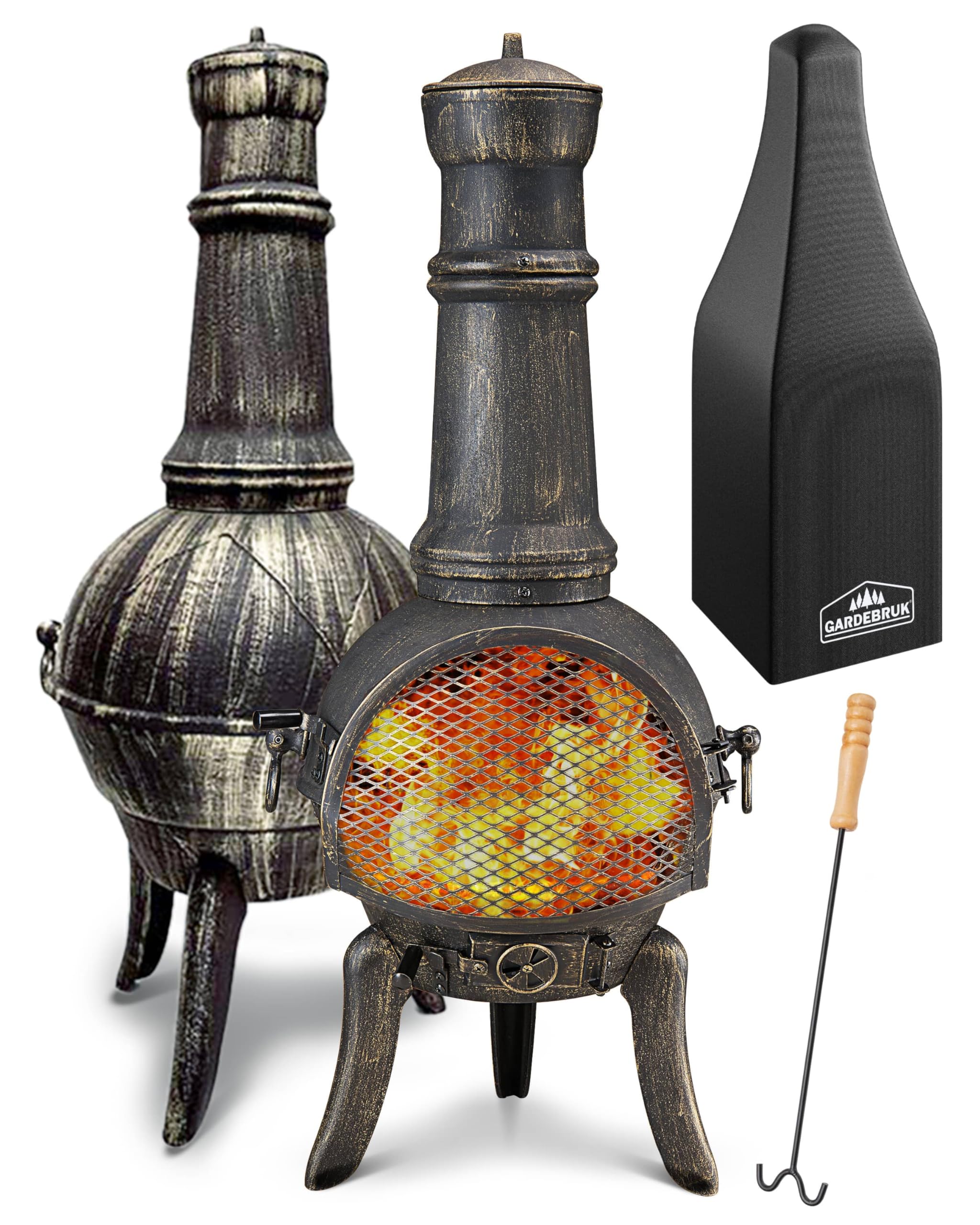 GARDEBRUK® Cheminée d'extérieur en Fonte 112 cm Brasero Four Mexicain 28kg Pare-étincelles Protection Jardin Terrasse Outdoor