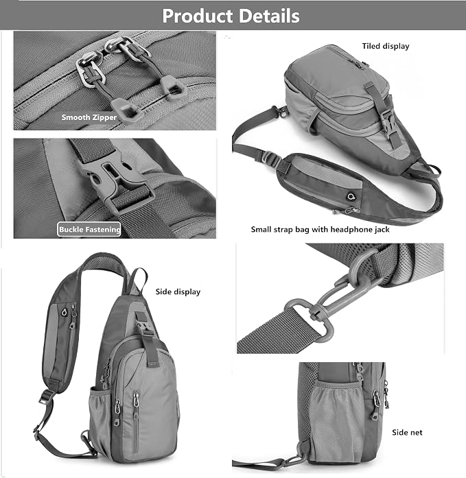 Mochila pequeña bandolera unisex gris para senderismo miniatura 4