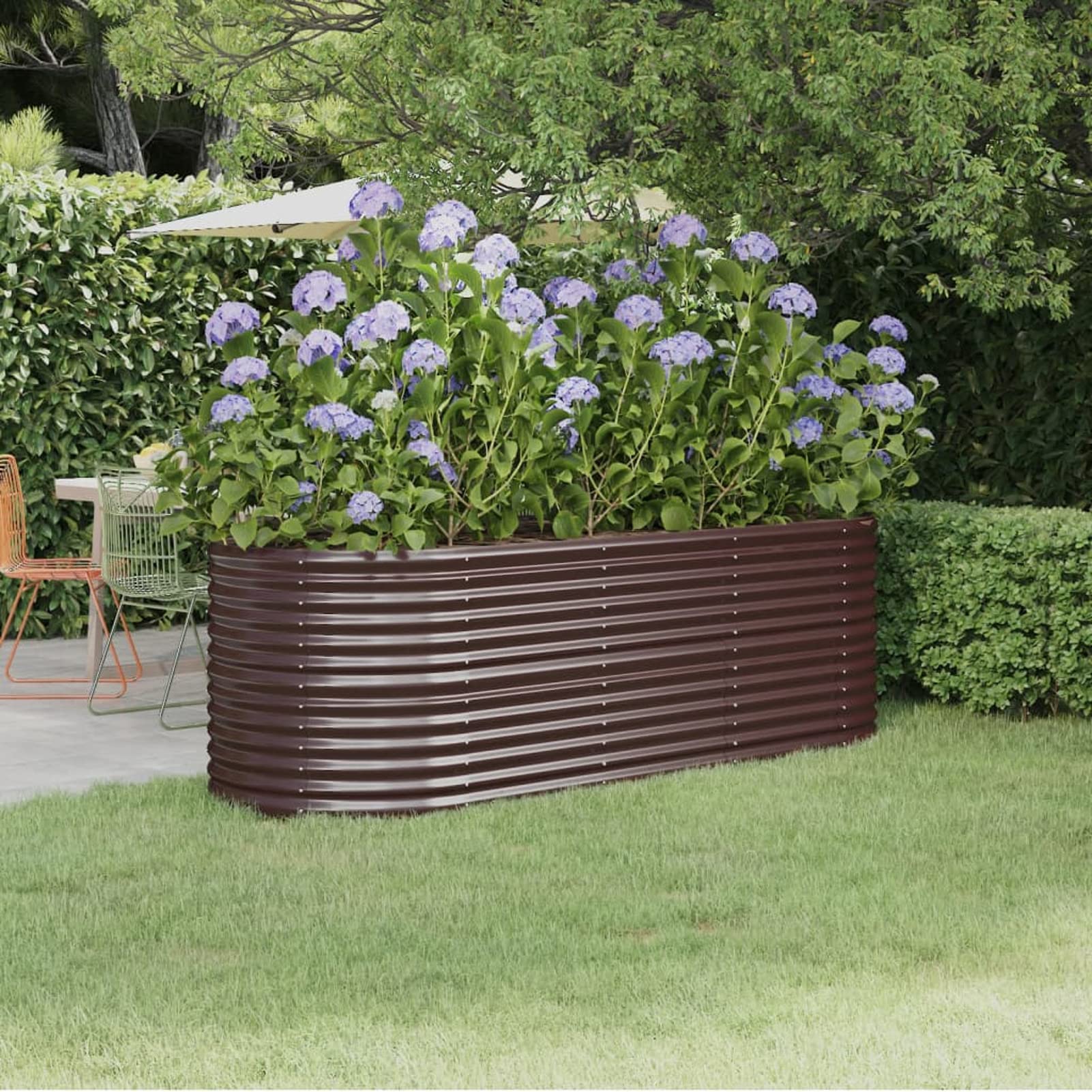 IKAYAA Jardinera Elevada de Metal 224 x 80 x 68 cm Cama Elevada de Jardín Jardinera Exterior Grandes Macetero Macetas Exterior para Cultivo de Flores Plantas Hierbas Marrón