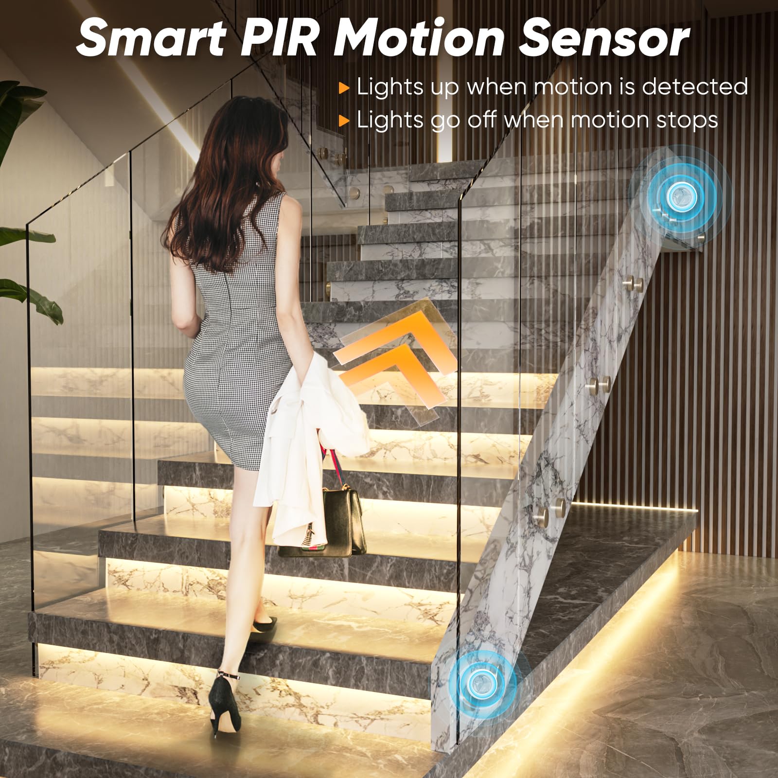 Panghuhu88 16-Step Motion Sensor Stair Lighting Kit – 3000K LED With Remote Control, Daylight Sensor & T-Shaped Wire
