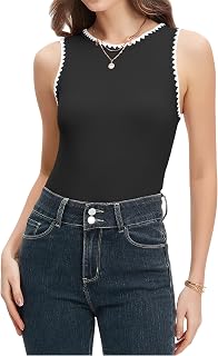 DATAMOUNT Women's Ribbed Color Block Tank Top Slim Fit Sleeveless Crew Neck Casual Summer Tops