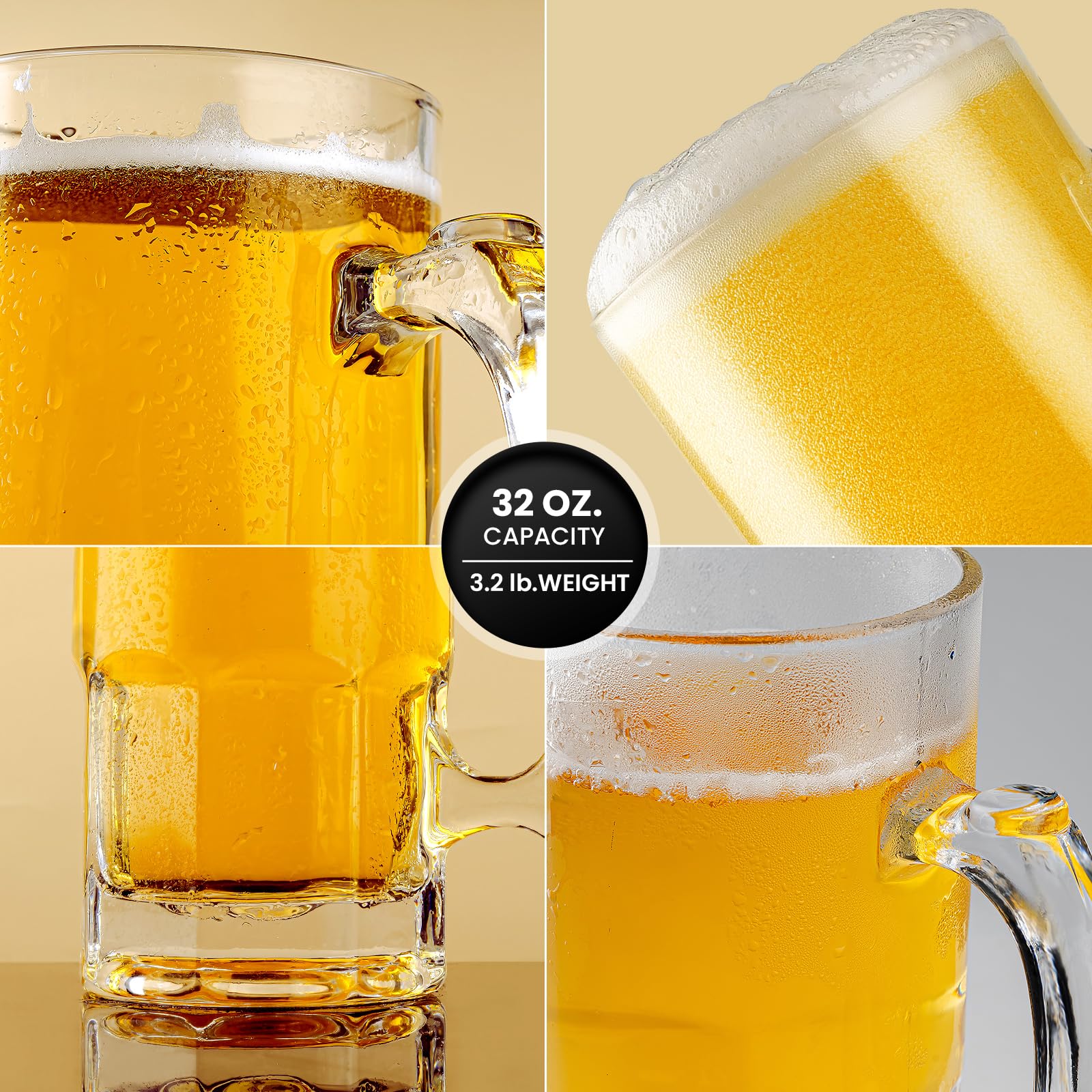 Großer Bierkrug aus Glas, mit Henkel, 2 Stück