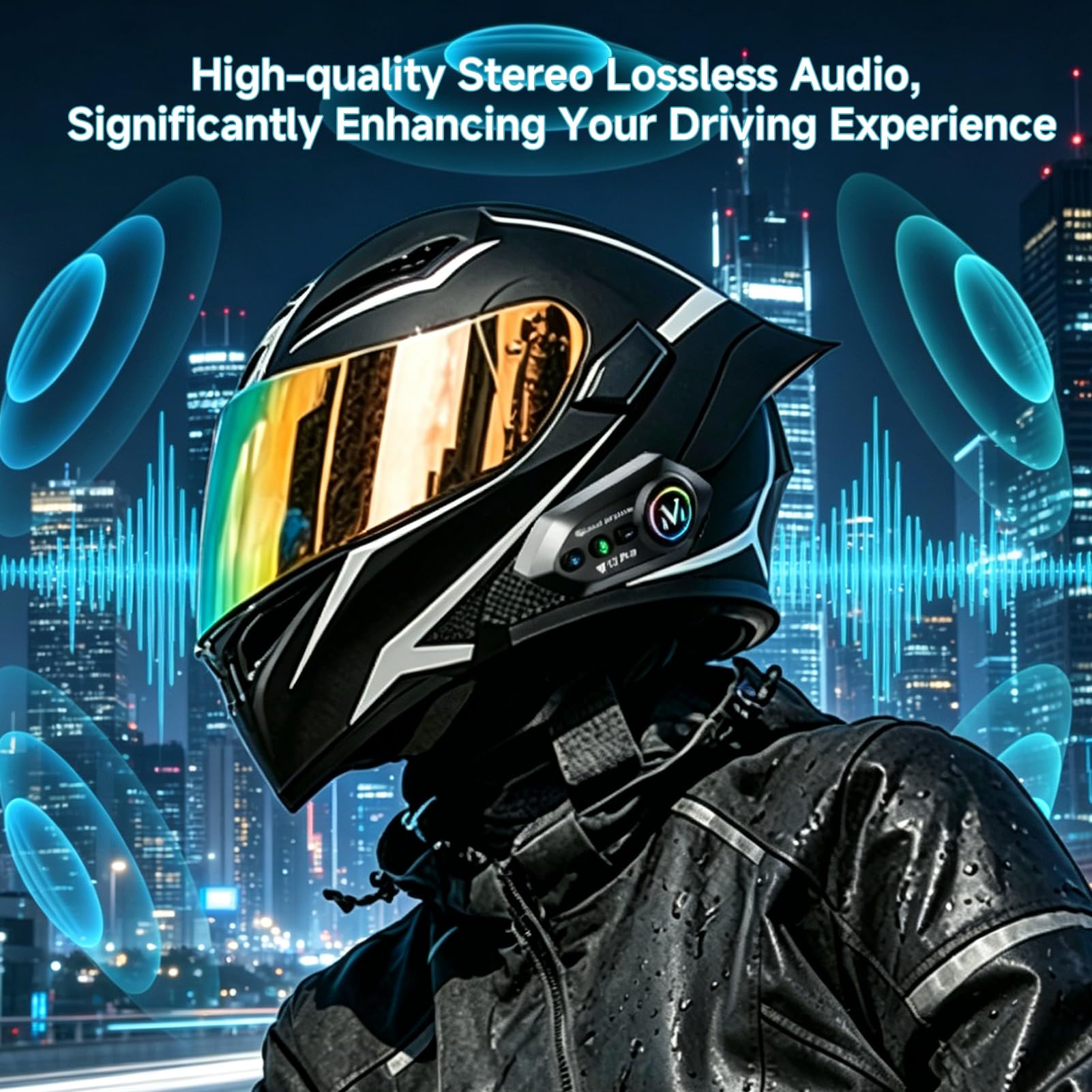 Écouteurs Casque Moto Bluetooth 5.4, Kit Main Libre Moto avec Batterie 500mAh 100H, Réduction du Bruit DSP, Haut-Parleurs HiFi, Réponse Automatique, IP56, Double Connexion Téléphone, USB-C