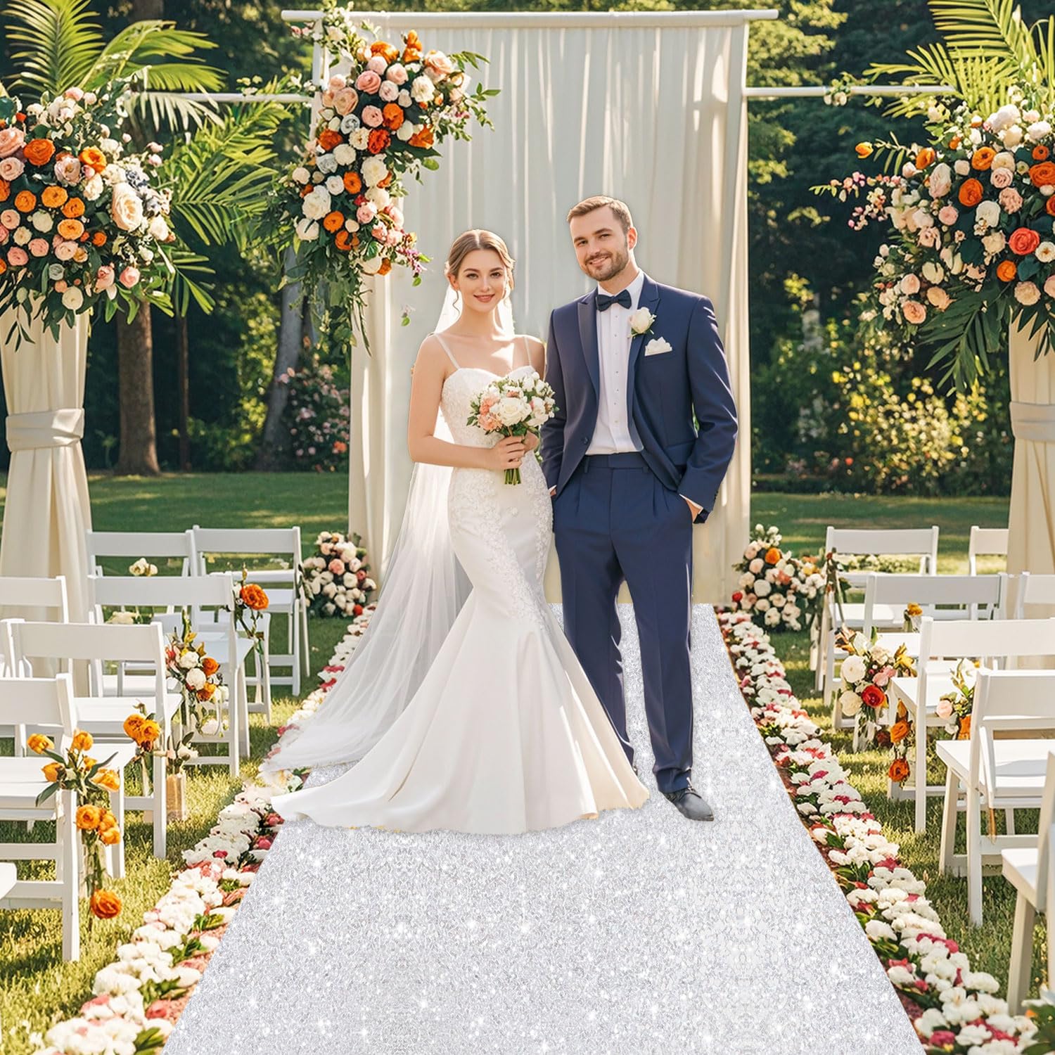 PATYDEST Silver Carpet Aisle Runner for Wedding Ceremony 2 ft x15 ft Sparkly Sequin Wedding Aisle Runners Wedding Runner Aisle Outdoor Indoor Bridal