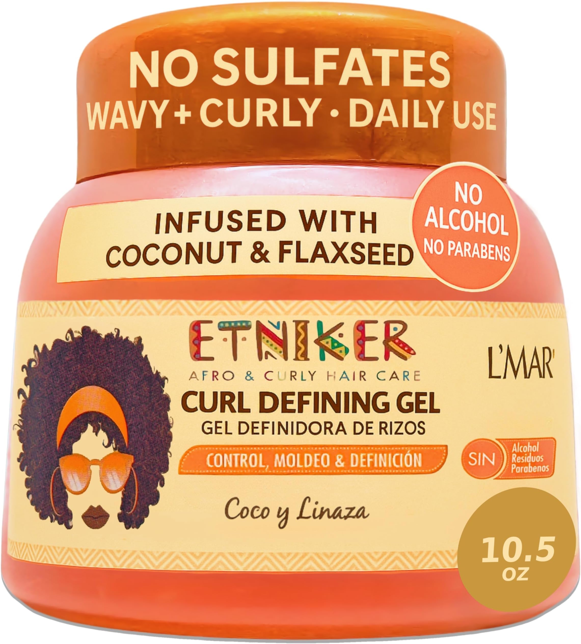 Curl Defining Gel | Afro-textured, Curly & Wavy | Control, Sculpting & Definition | Coconut & Flaxseed | NO alcohol, NO parabens, NO residue | by L’MAR | Size: 10.5 oz (300g)