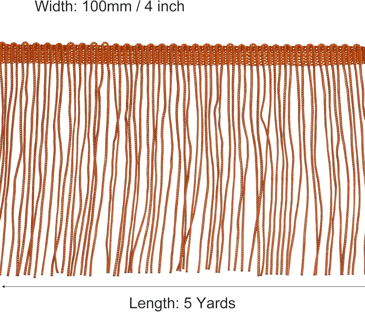 Uxcell 5 Yards 4 Inch Chainette Fringe Trim Tassel Sewing Trim Polyester Fringe Ribbon for DIY Sewing Crafts Clothing Lamp Shade Decoration, Reddish Brown image 2