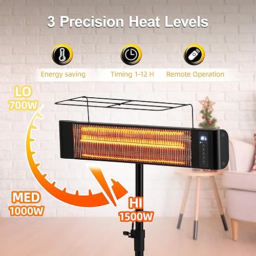 Miniatura 2 de Calentador eléctrico infrarrojo para patio de 1500 W, calentadores portátiles para patio RealSmart calentador de espacio exteriorinterior, 3 modos
