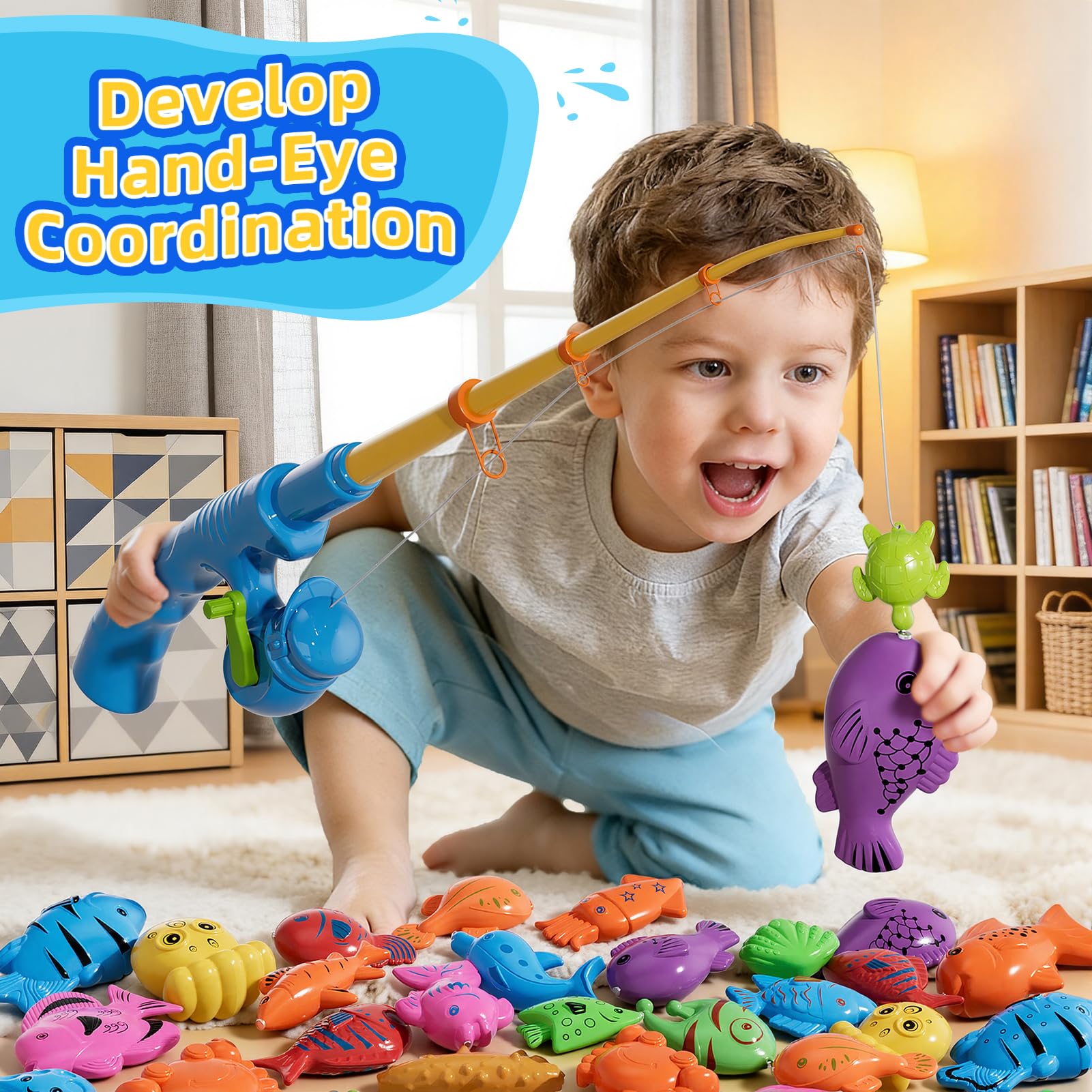Jeu de pêche magnétique avec Poissons flottants, Jouet de Plage, baignade, Piscine pour Enfant 3 4 5 Ans, extérieur, Cadeau d'anniversaire pour Enfants 3-8 Ans