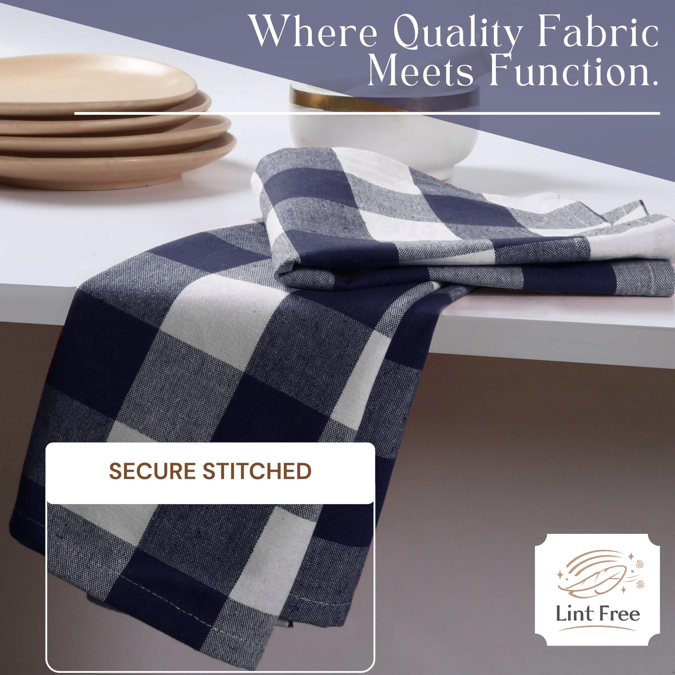 Confezione da 12 strofinacci da cucina a quadri in 100% cotone, 40,6 x 66 cm, super assorbenti, ad asciugatura rapida, asciugamani per la pulizia del ristorante con occhiello per