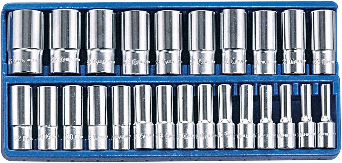 Genius Tools 25 Piece 1/2" Dr. Metric Deep Hand Socket Set DS-425M