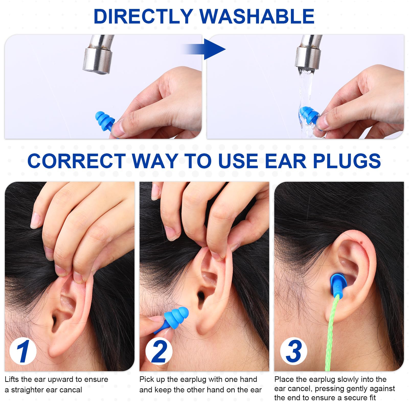 Tondiamo 200 Pairs Ear Plug Bulk with Cord Reusable Silicone, Blue, Green — Amazon image 4