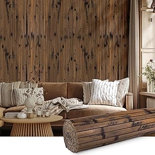 FONUNO Bamboo Wall Panel for Interior Decoration Bamboo Pole Wrap Roll Natural Wainscoting Paneling Decorative Wall Slat Covering for Living Room, Bedroom, Office (16 Inch x 96 Inch, Dark Burned)