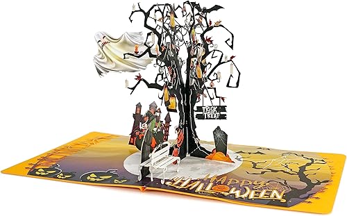Miniatura 2 de CUTPOPUP - Tarjeta de Halloween emergente, truco o trato, tarjeta de felicitación de cumpleaños 3D (árbol fantasma)