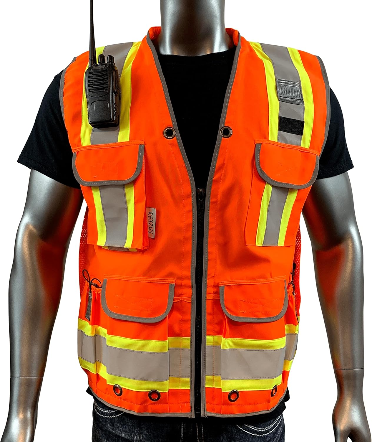 REXZUS A Reflective Vest Class 2 Heavy Woven Two Tone Engineer Hi Viz Safety Vest 3M 8712 Tape