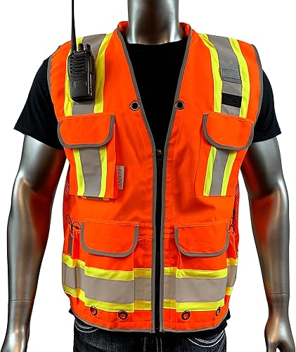 Miniatura 7 de Un chaleco de seguridad reflectante para hombres clase 2 tejido pesado dos tonos ingeniero Hi Viz chaleco de seguridad 3M cinta, Naranja