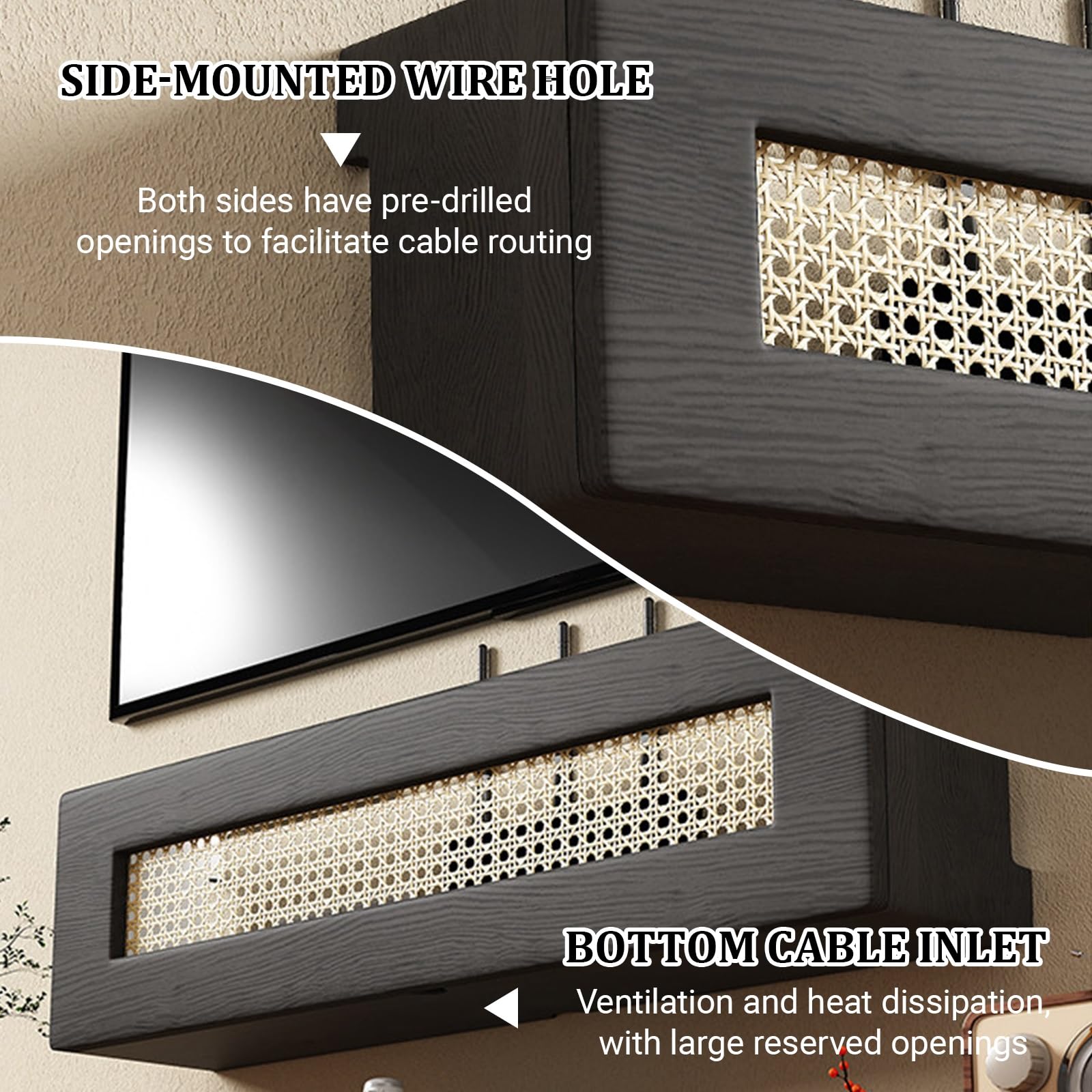 Fixation Murale Armoire De Rangement pour Routeur WiFi, Multiprise Et Organiseur Gestion des Câbles, Boîtier Modem sur Pied Bureau À Domicile(Nero,60 * 20 * 20cm)