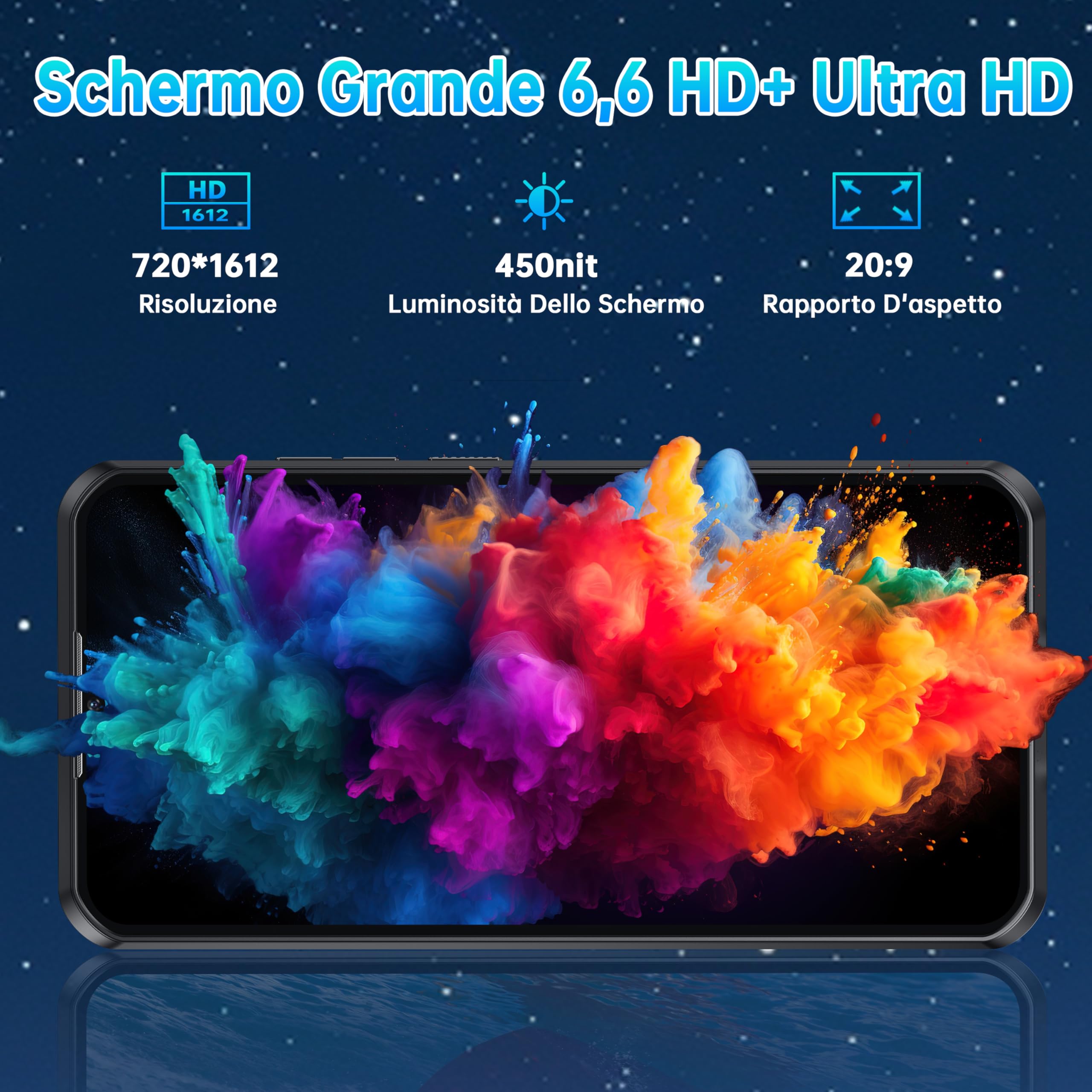 OUKITEL WP52 5G Rugged Smartphone 2024-16 GB + 256 GB Android 14 Telefono Indistruttibile 6.58" FHD+ MTK 6100+ Telefono Rugged Impermeabile 6500mAh/18W - 48MP+8MP Dual SIM/IP68/NFC/OTG/GPS Nero