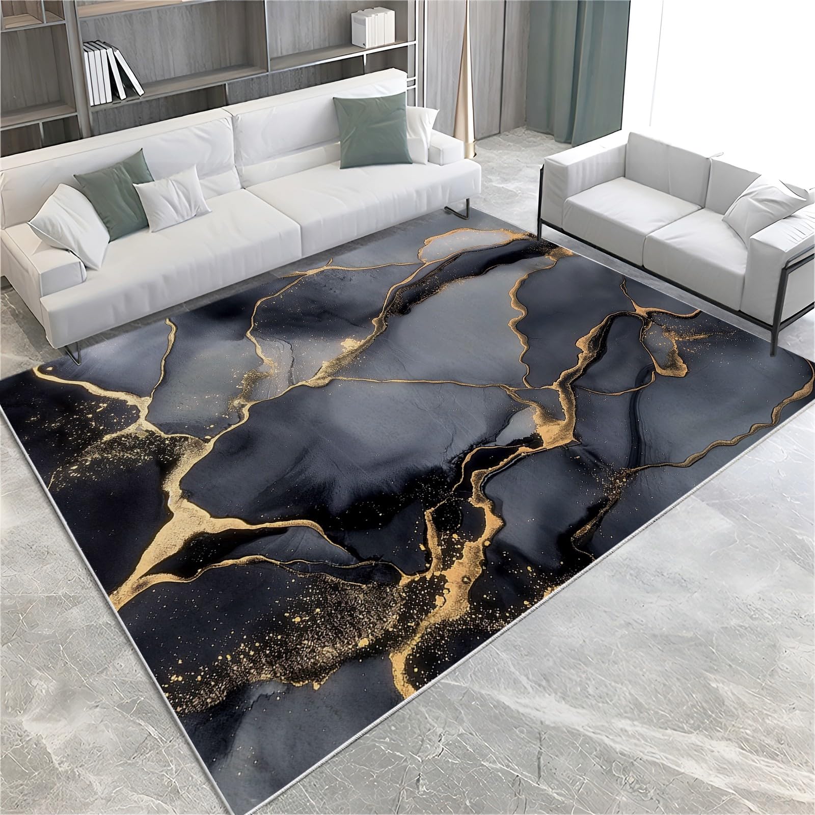 Générique Tapis Chambre 80x150cm Marbre Gris Noir Tapis Salon Doux à Poils Courts, Tapis Lavable en Machine, Moquette Style Imprimé 3D, Tapis Antidérapant Intérieur Moelleux