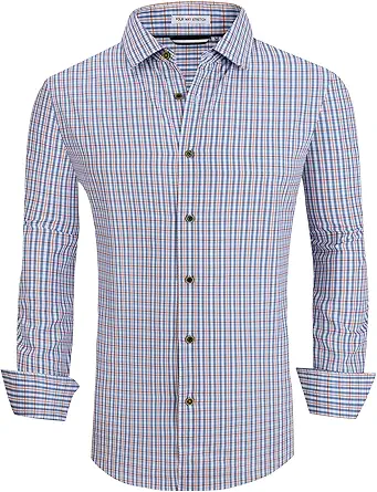 Alex Vando Mens Button Down Shirts Wrinkle Free 4-Way Stretch Print Business Casual Shirt