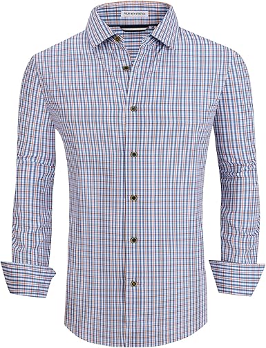 Alex Vando Mens Button Down Shirts Wrinkle Free 4-Way Stretch Print Business Casual Shirt