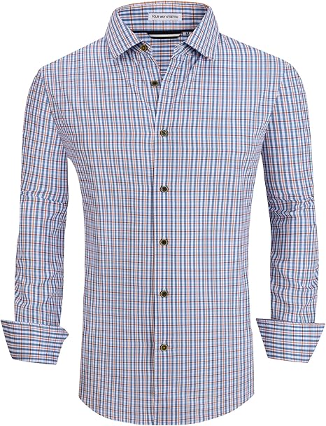 Alex Vando Mens Button Down Shirts Wrinkle Free 4-Way Stretch Print Business Casual Shirt
