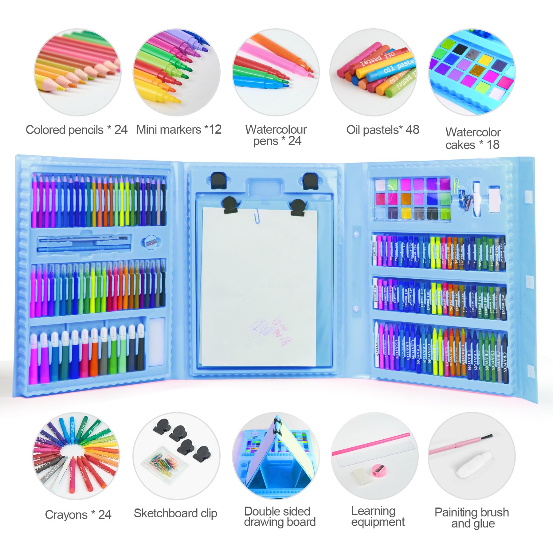TOMMYHOME Drawing Kit 208PCS Deluxe Colouring Art Set for Kids 6-12 Drawing & Painting Set including Watercolour Colouring Pencils for Children Kid Girls Boys - Image 3