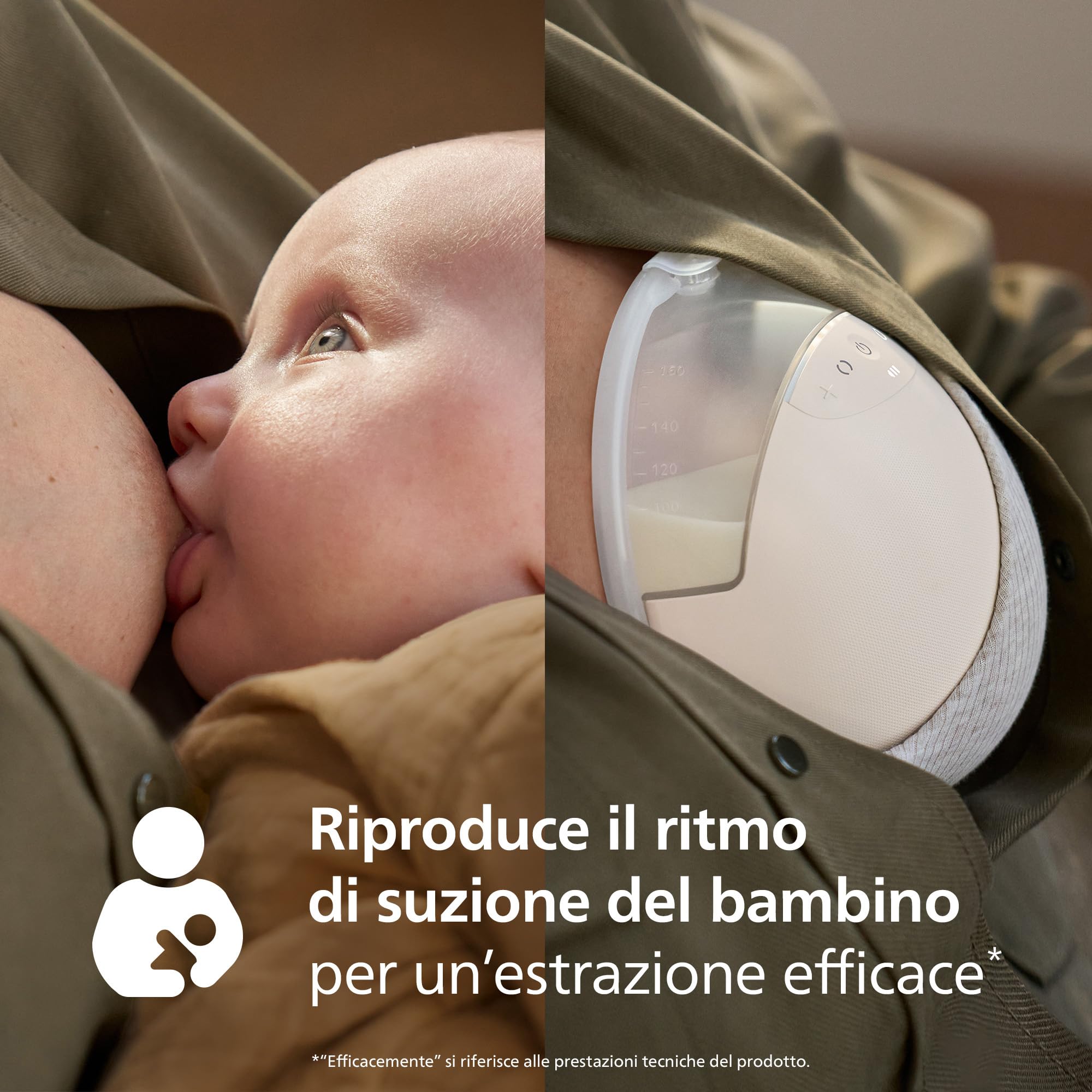 Philips Avent Natural Care Tiralatte elettrico doppio indossabile a mani libere – Riproduce il ritmo di suzione del bambino, coppa SkinSense, potenza di livello ospedaliero, SCD596/21
