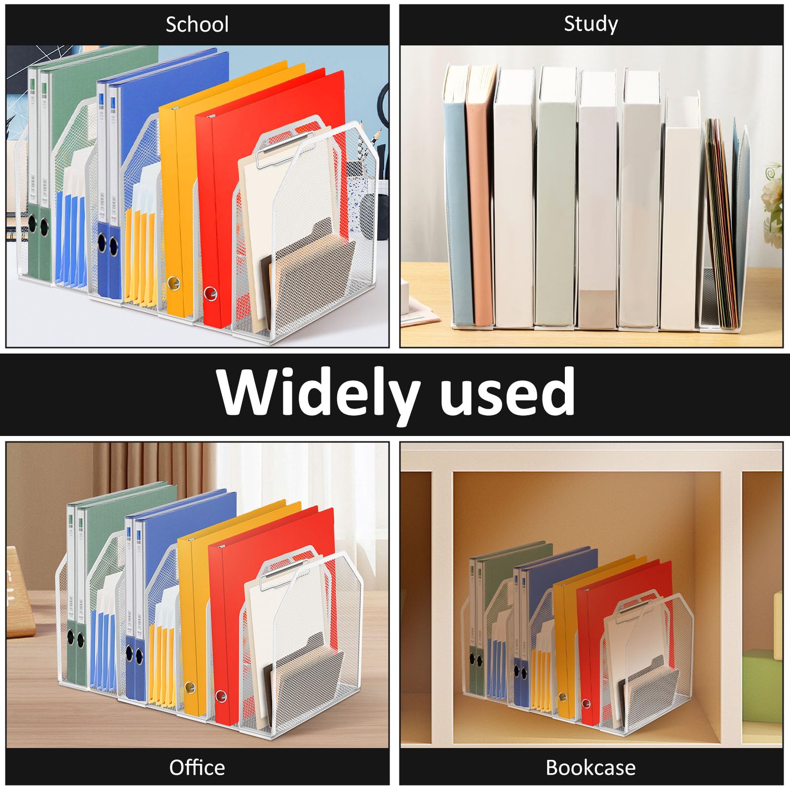 Organiseur de bureau en métal - Réglable - Avec design en maille creuse - Pour la maison, l'étude, le bureau, l'école, la salle de classe (blanc, 7 carrés)