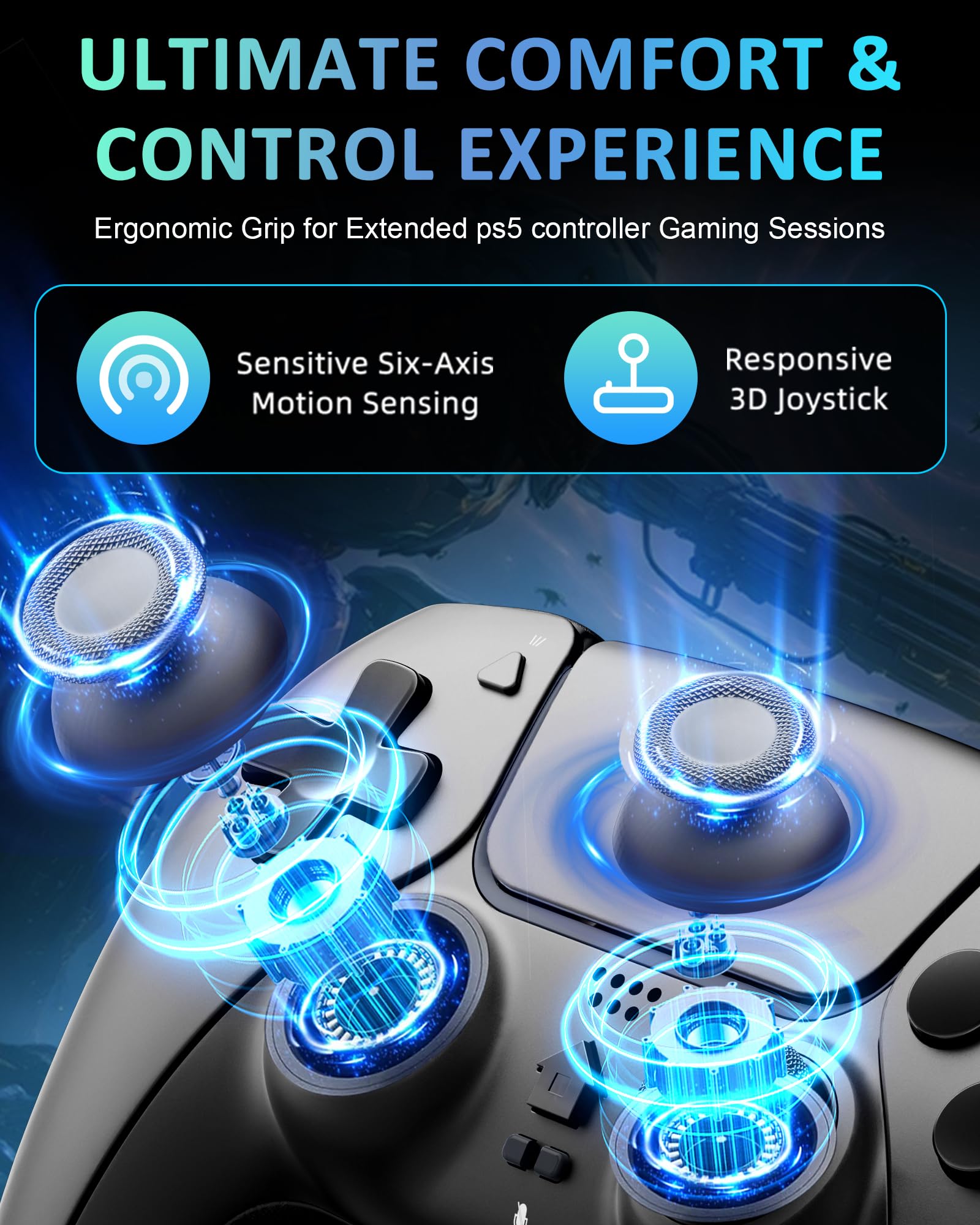 Manette Sans Fil pour PS-5, Compatible avec P-S-5 Pro/Slim/PC, Manette de jeu Bluetooth avec double vibration, capteur 6 axes, pavé tactile, prise audio 3,5 mm, batterie 1000 mAh - 3