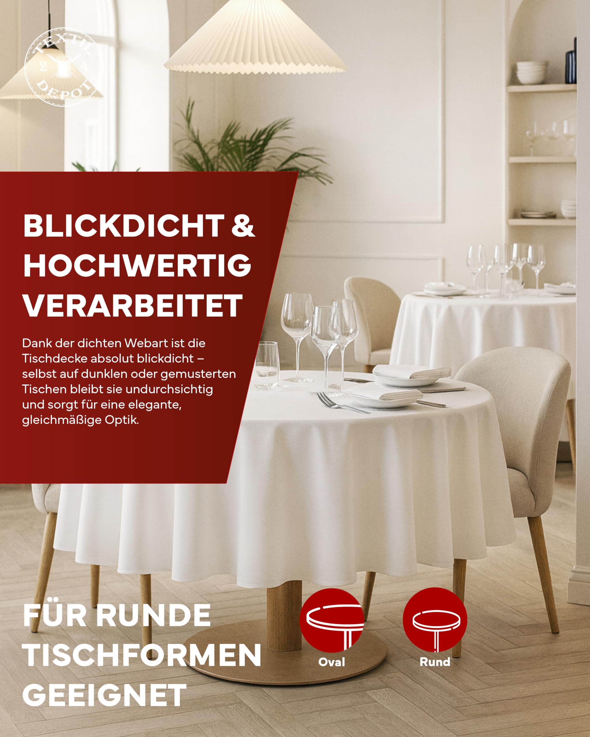 Damast Tischdecke 300 cm rund 100% Baumwolle weiß Tafeltuch Tischwäsche