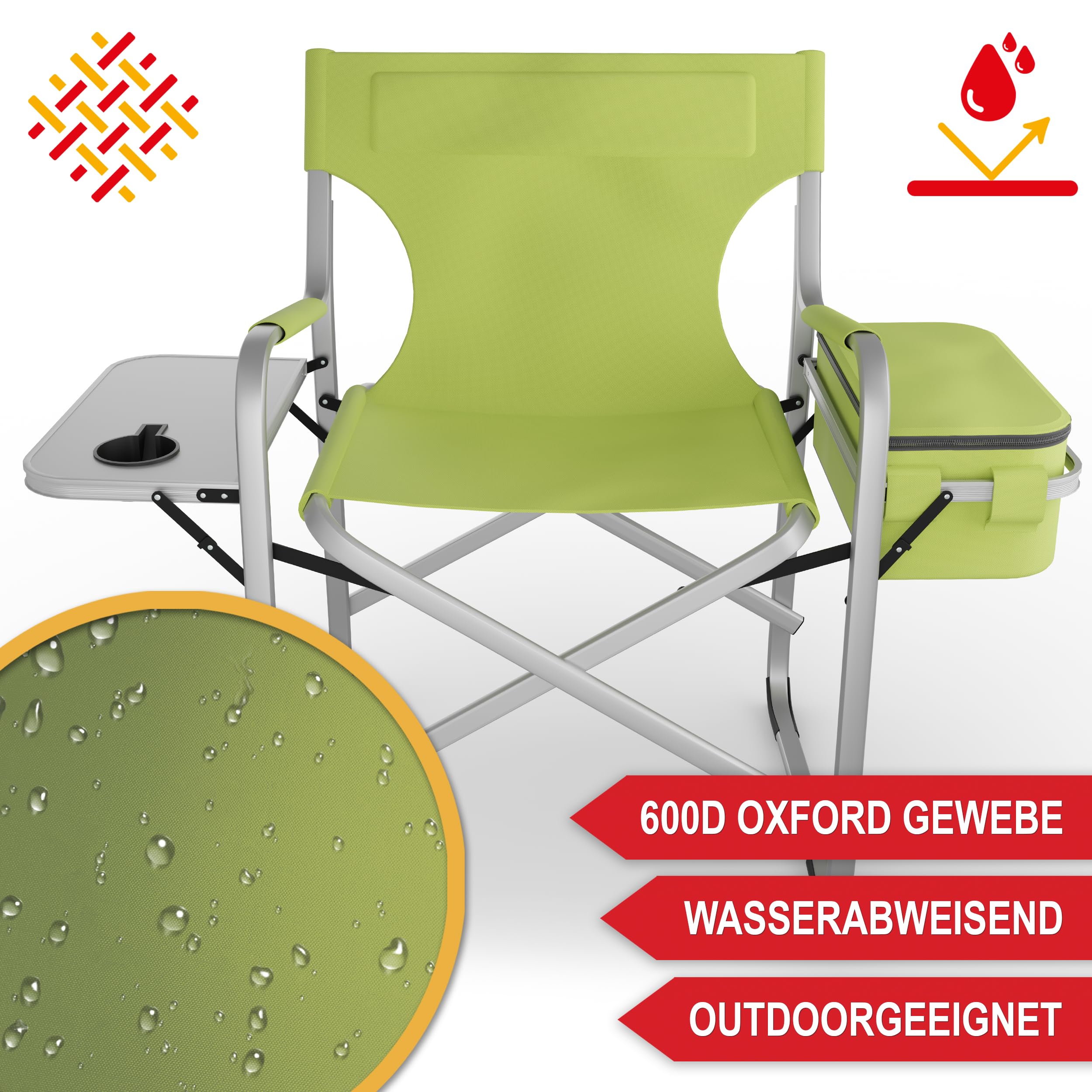 Onbest Campingstuhl faltbar – mit Kühlfach & Klapptisch, Grün
