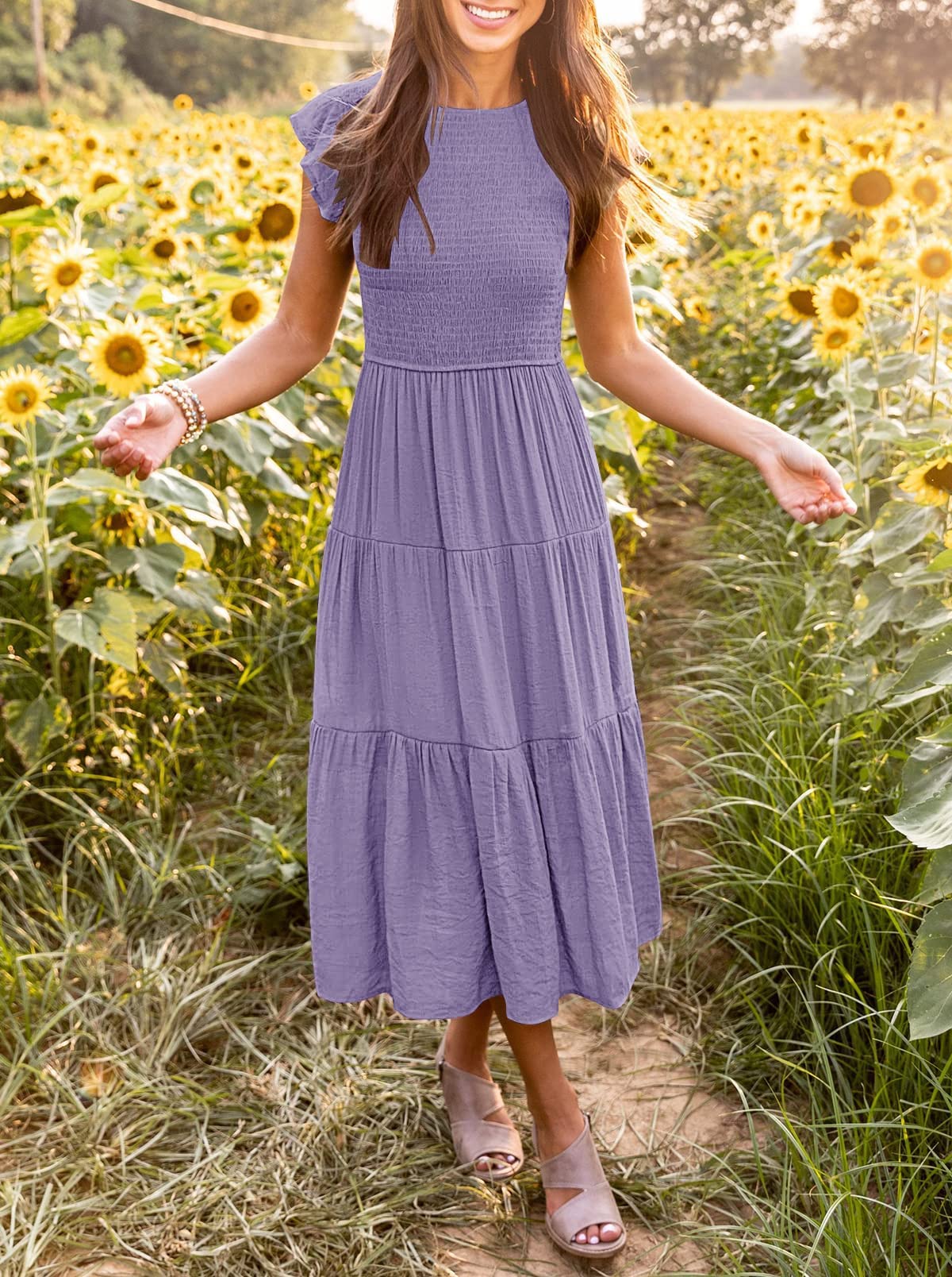 MEROKEETY Damen A-Linien-Kleid Weich