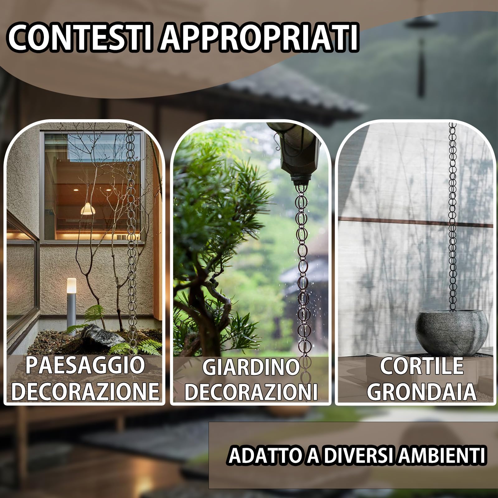Catene da Pioggia,Decorativo Piovosità,Catena per Acqua piovana, Decorazione per Casa e Giardino,per Grondaia di Ville,(Size : 2.4m (7.8ft))