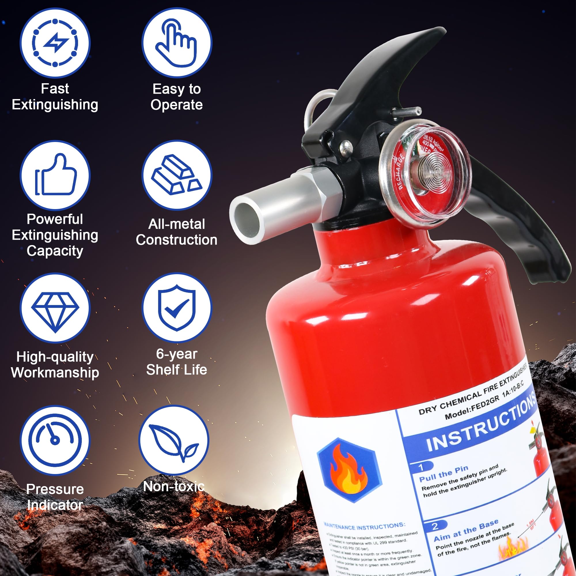 ABC Fire Extinguishers - 2 Pack with Mount -2 ABC Fire Extinguishers - 2 Pack with Mount -2
