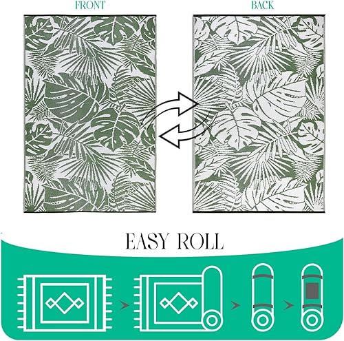 Miniatura 8 de Lush Ambience Fern Green Alfombra para exteriores, lavable, impermeable, reversible, alfombra de paja de plástico reciclado - Proch, terraza, balcón