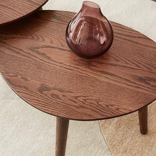 Miniatura 7 de Grewood Mesa auxiliar ovalada pequeña, mesa de centro moderna de mediados de siglo para sala de estar, mesa auxiliar pequeña, mesa auxiliar, fácil