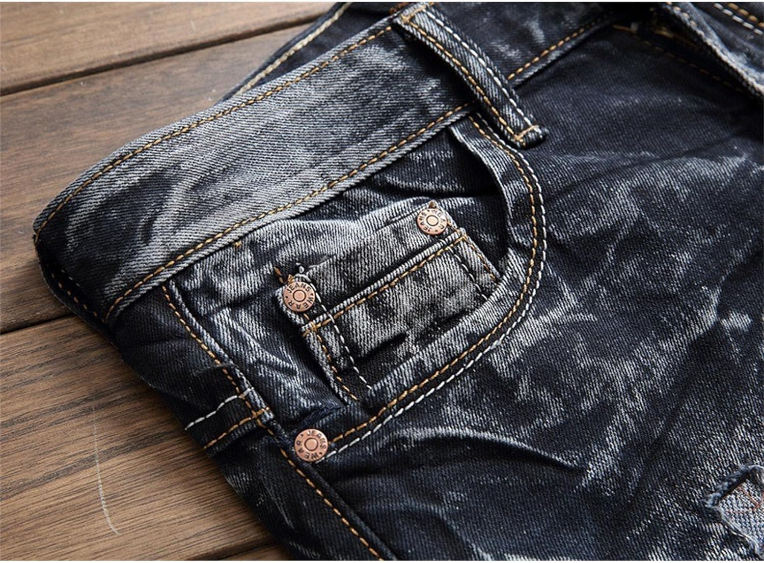 DGHM-JLMY Men's Slim Fit Stretch Straight Fit Denim Pants Fashion Comfort Flex Waist Pants Ripped Distressed Comfy Jeans